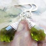Green Swarovski Crystal Earrings, Wire Wrapped..