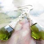 Green Swarovski Crystal Earrings, Wire Wrapped..