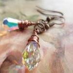 Swarovski Crystal Earrings, Copper Wire Wrapped..