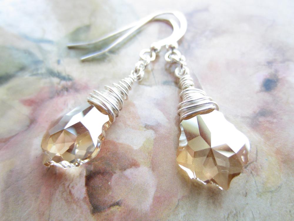 Swarovski Crystal Earrings, Wire Wrapped Swarovski Earrings, Crystal Briolettes, Baroque Earrings, Golden Crystal