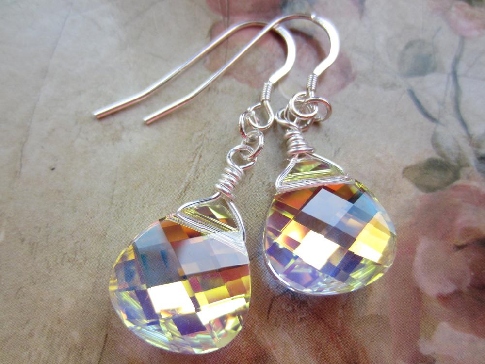 Swarovski Crystal Earrings, Wire Wrapped Earrings, Crystal Briolettes ...